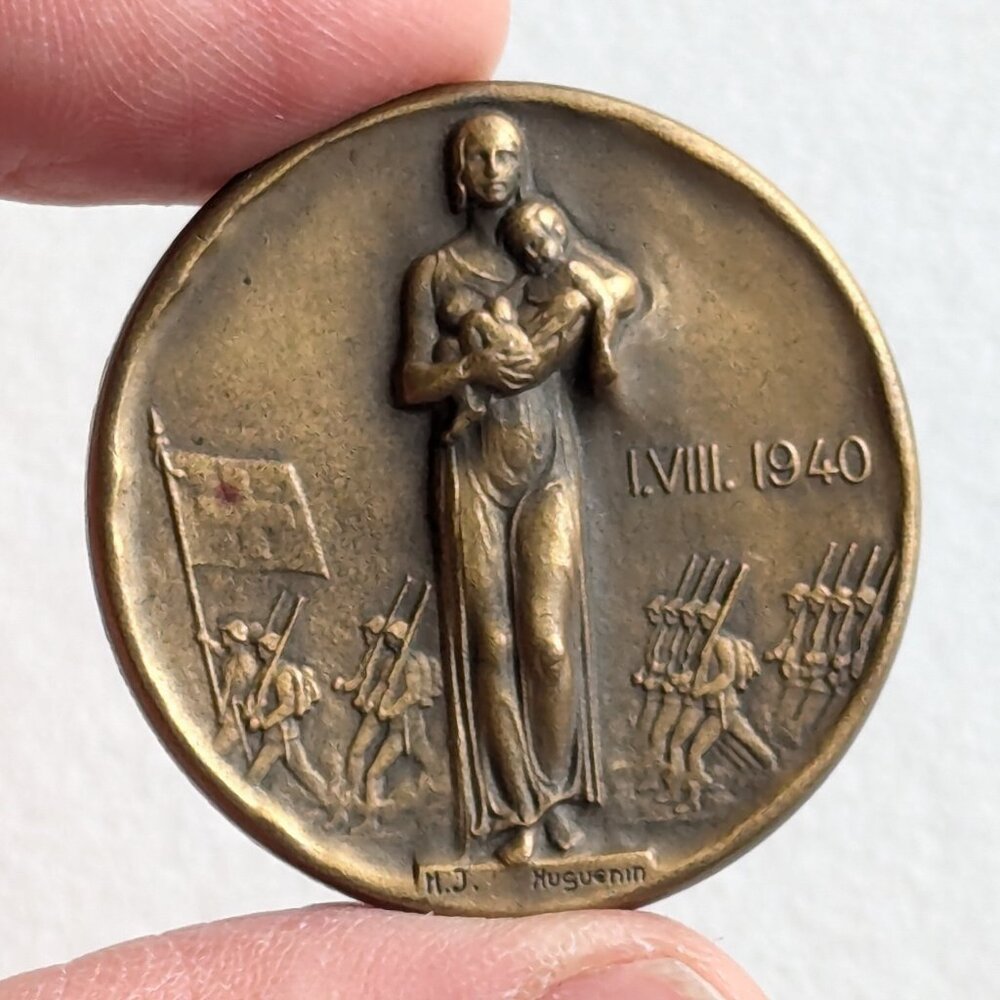 1940 ww2 Huguenin Le Locle Switzerland Military medal Military badge